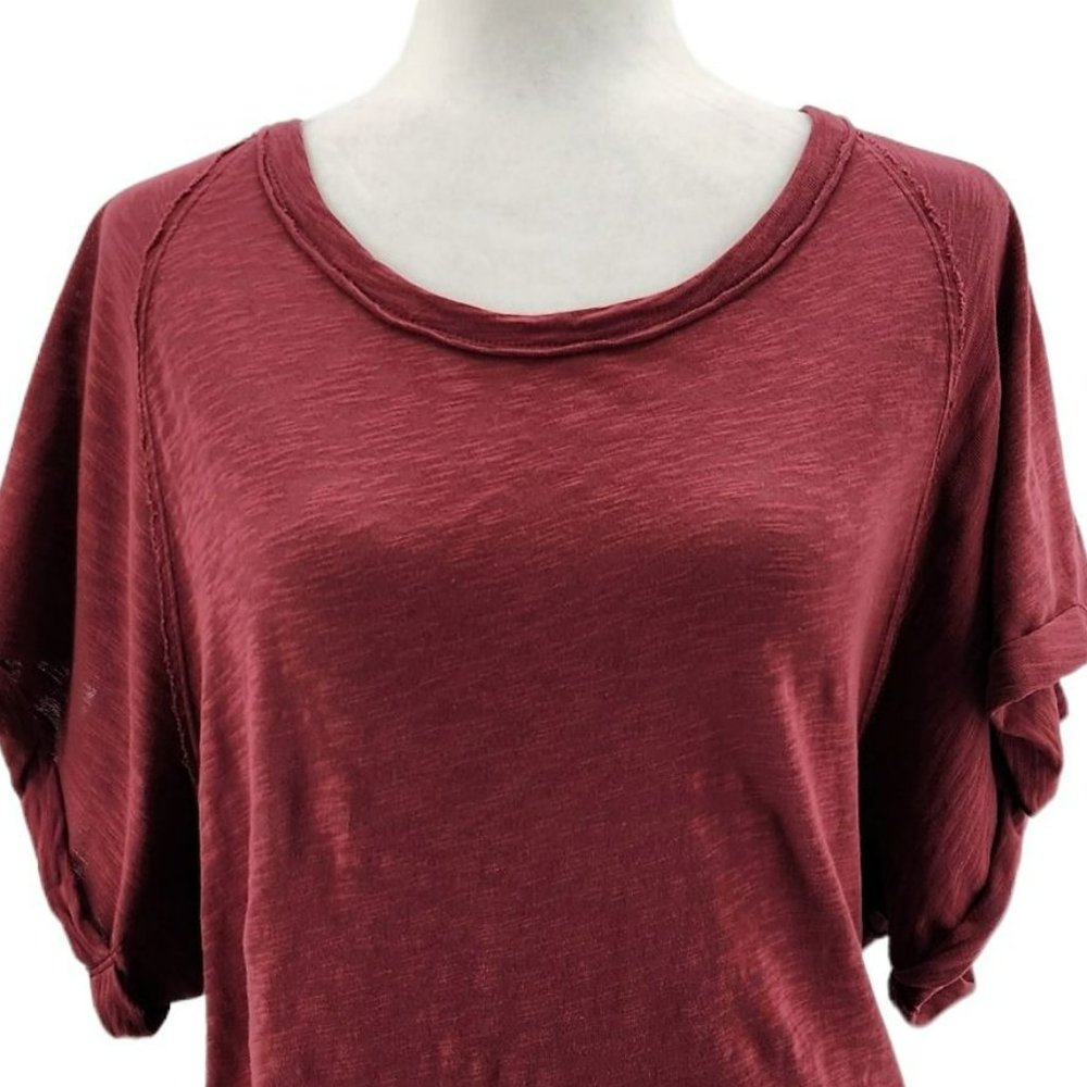 Anthropologie Saturday Sunday Plum Maroon Batwing Distressed Top Small - Picture 2 of 9